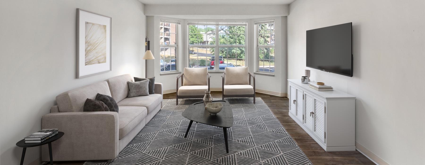 a living room with a large window