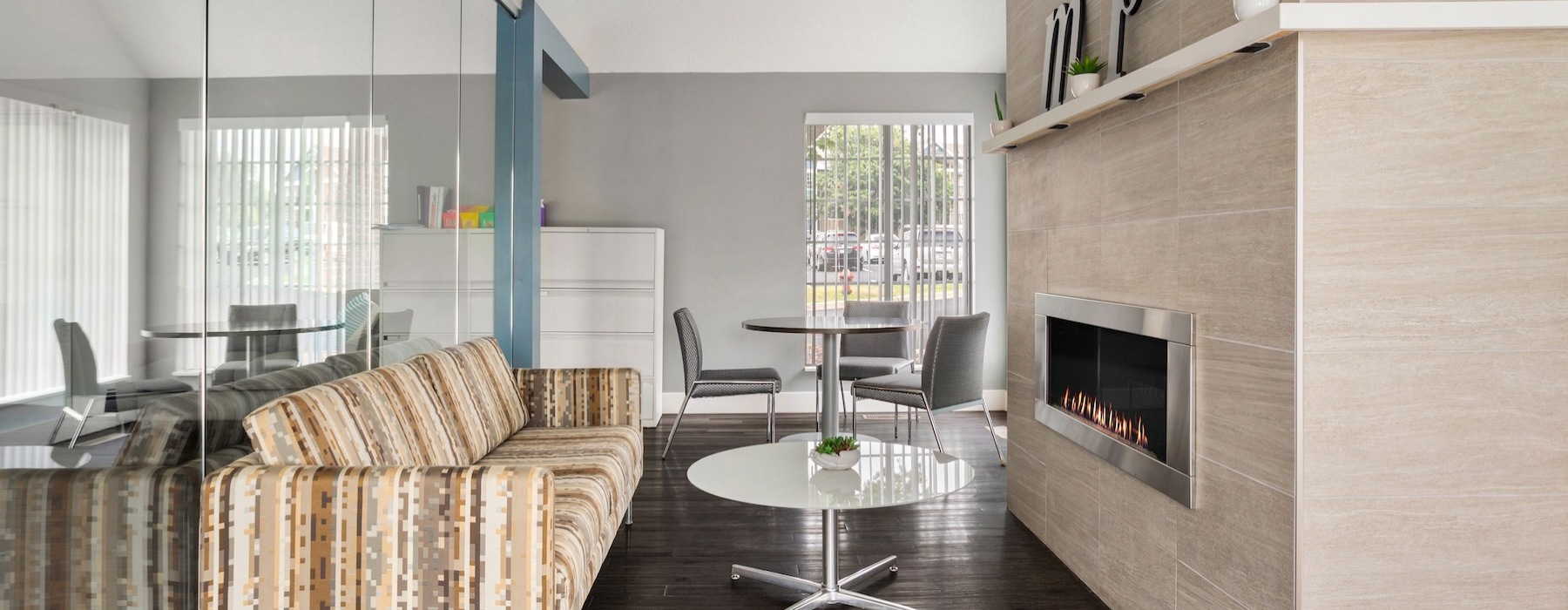 a room with a couch and a table
