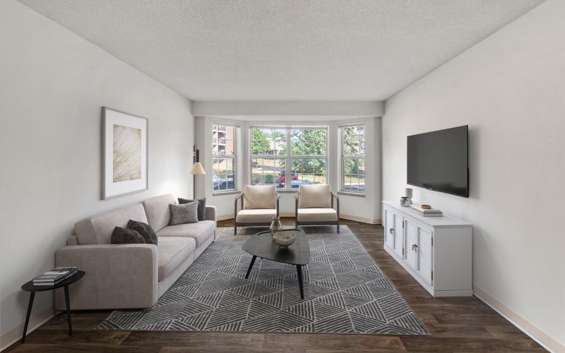 a living room with a large window